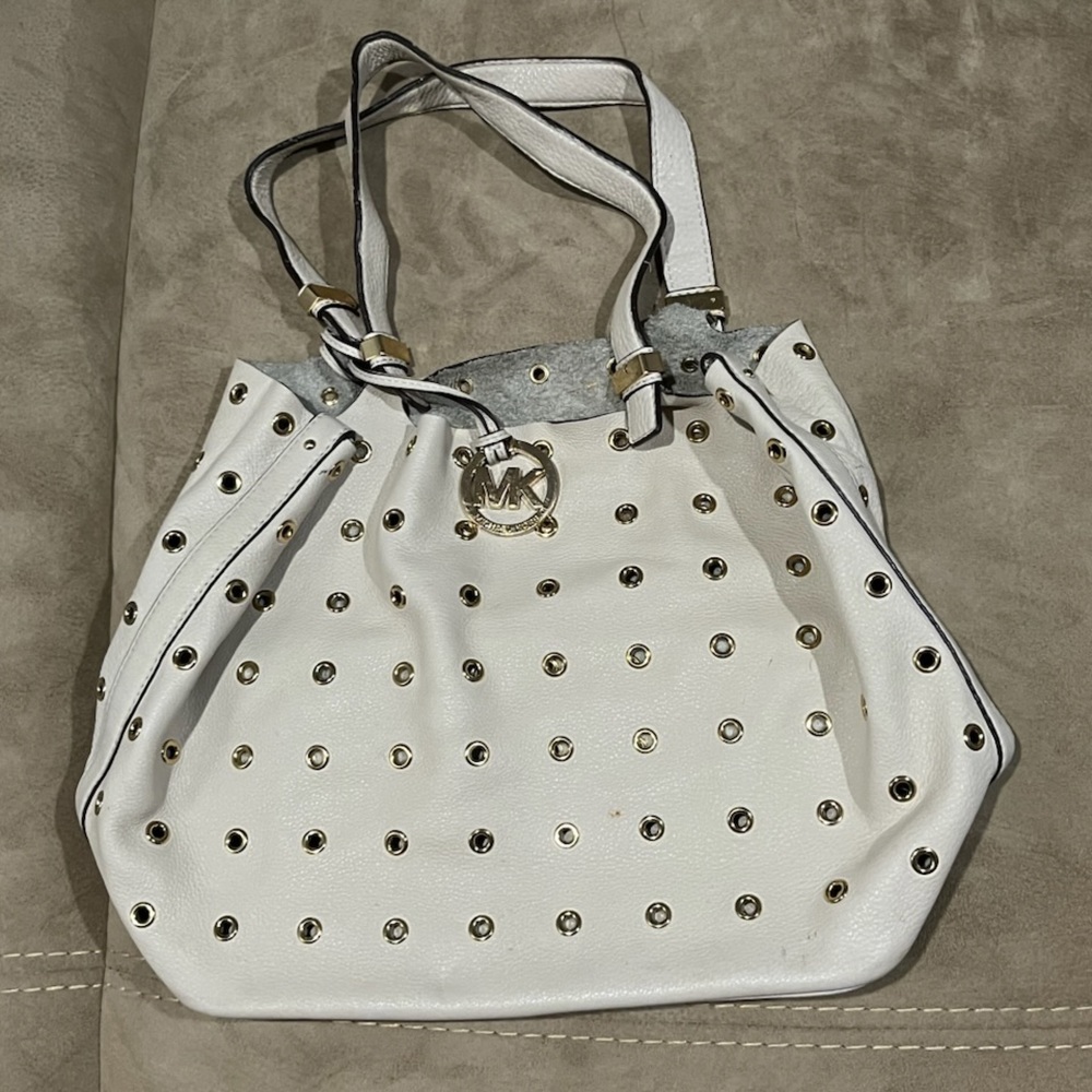 Michael Kors White Studded Shoulder Bag